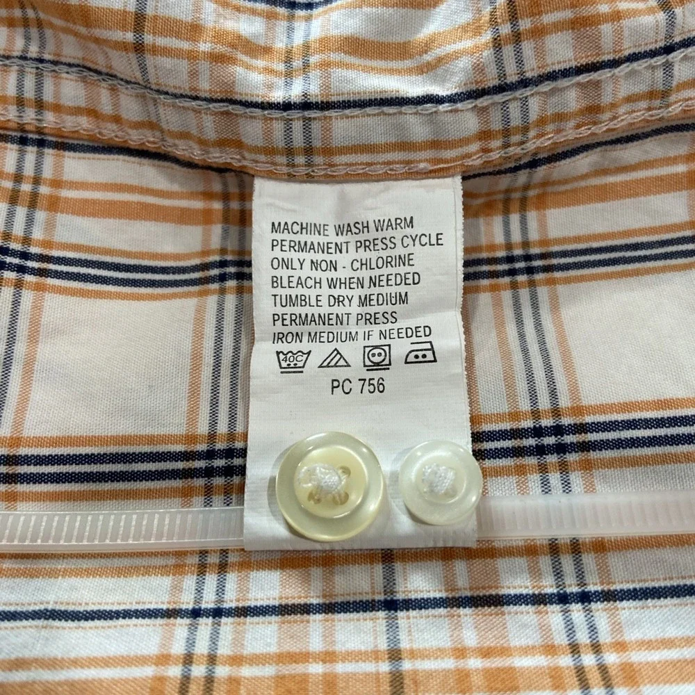 IZOD Short Sleeve Button-Down Shirt‎ Mens Size M Plaid Orange Navy White Logo